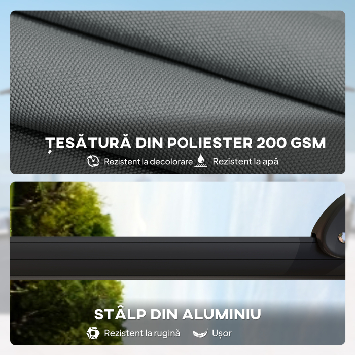  Umbrela de gradina suspendata, 2,4x2,4m, gri [6]