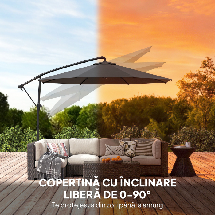  Umbrela de Gradina Suspendata 3x3m cu Baldachin Reglabil, Baza in Cruce, Ventilatie, Manivela, Umbrela Decentralizata inclinabila din Metal si Poliester, pentru Curte Terasa, Negru [5]