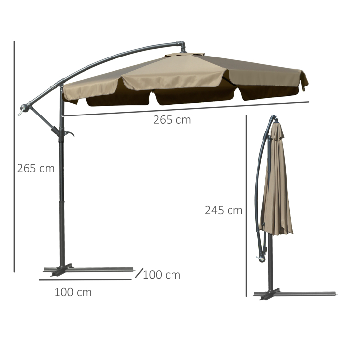  - Umbrela de gradina suspendata, cu deschidere cu manivela, din metal si poliester, Ø2,7x2,7 m, cafenie [3]