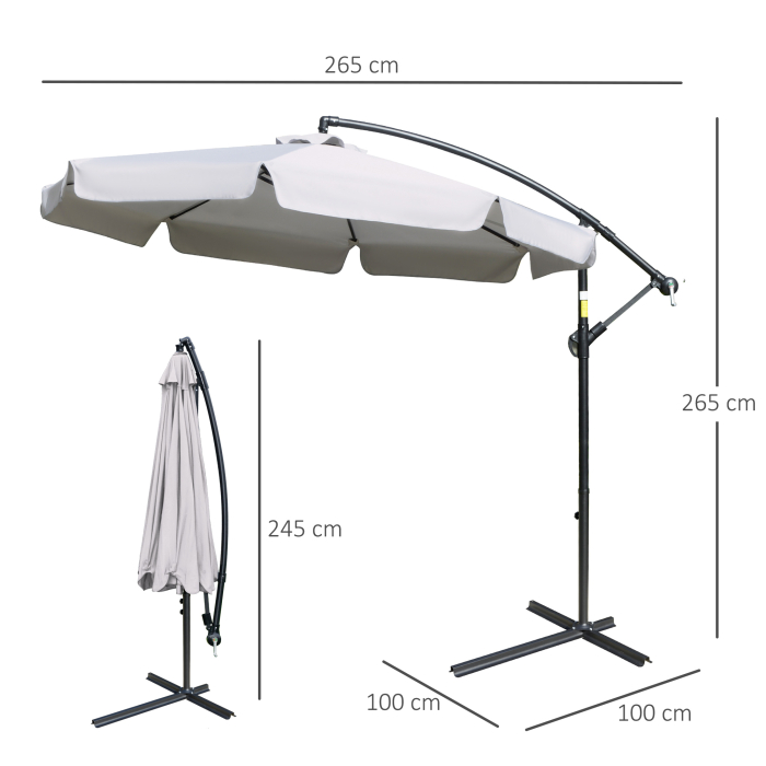  Umbrela de gradina suspendata cu deschidere cu manivela, din metal si poliester, Ø2,7x2,7 m, gri [3]