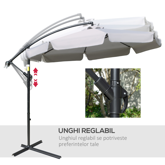  Umbrela de gradina suspendata cu deschidere cu manivela, din metal si poliester, Ø2,7x2,7 m, gri [5]