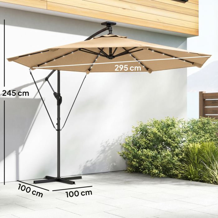  Umbrela de Gradina Suspendata cu LED-uri Solare, 3x3m, Bej [3]