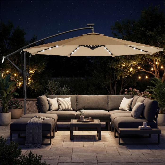  Umbrela de Gradina Suspendata cu LED-uri Solare, 3x3m, Bej [2]