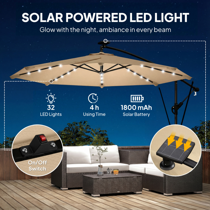  Umbrela de Gradina Suspendata cu LED-uri Solare, 3x3m, Bej [4]