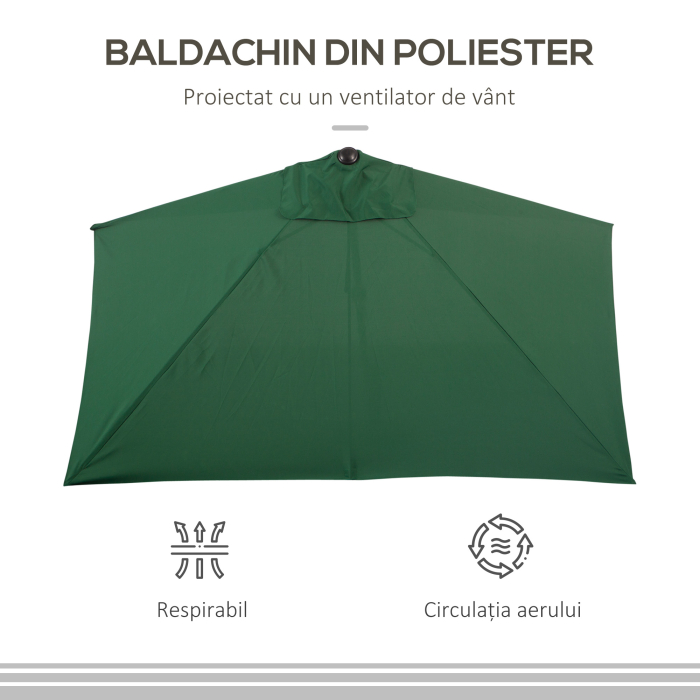  Umbrela de perete in forma de semiluna, economisitoare de spatiu, cu deschidere prin manivela, verde [7]