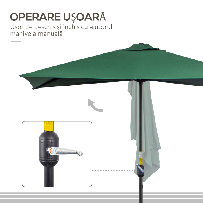  Umbrela de perete in forma de semiluna, economisitoare de spatiu, cu deschidere prin manivela, verde [4]