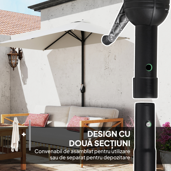  Umbrela de perete semiluna economisitoare de spatiu cu deschidere cu manivela, crem [7]