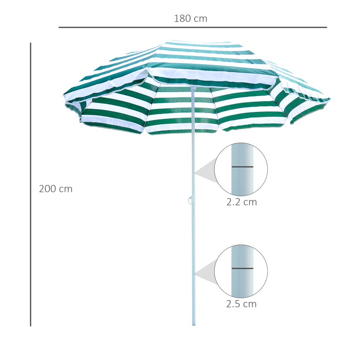  Umbrela de Plaja cu Acoperis inclinabil la 45°, Ø1.8x2 m, Verde si Alb [3]