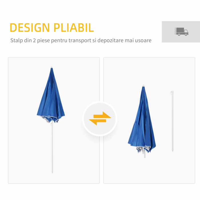 Umbrela de Plaja  cu Cort Integrat, din Metal si Poliester, Ø220x220 cm, Albastru [6]