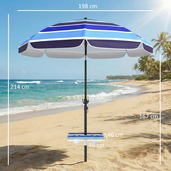  Umbrela de Plaja cu Masuta si Suport pentru Pahare, din Metal si Poliester, Ø198x214 cm, Multicolor [3]
