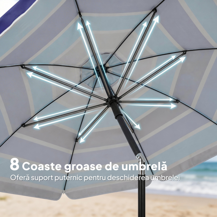  Umbrela de Plaja cu Masuta si Suport pentru Pahare, din Metal si Poliester, Ø198x214 cm, Multicolor [7]
