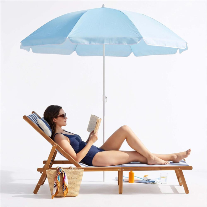 Umbrela de plaja pliabila cu inclinare reglabila, UPF 50+, cu husa transport, 160 cm, albastru [6]
