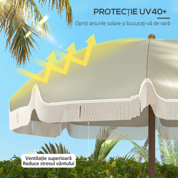  Umbrela de Plaja Portabila cu Volane in Aer Liber cu Baldachin Ventilat, Geanta de Transport, Ø1.9x2.1 m, Alb-Crem [4]