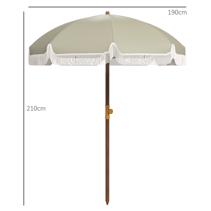 Umbrela de Plaja Portabila cu Volane in Aer Liber cu Baldachin Ventilat, Geanta de Transport, Ø1.9x2.1 m, Alb-Crem [3]