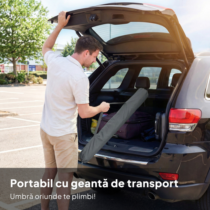  Umbrela de Plaja Reglabila cu Ancora pentru Nisip si Geanta de Transport, Ø150x185 cm, Gri inchis [7]