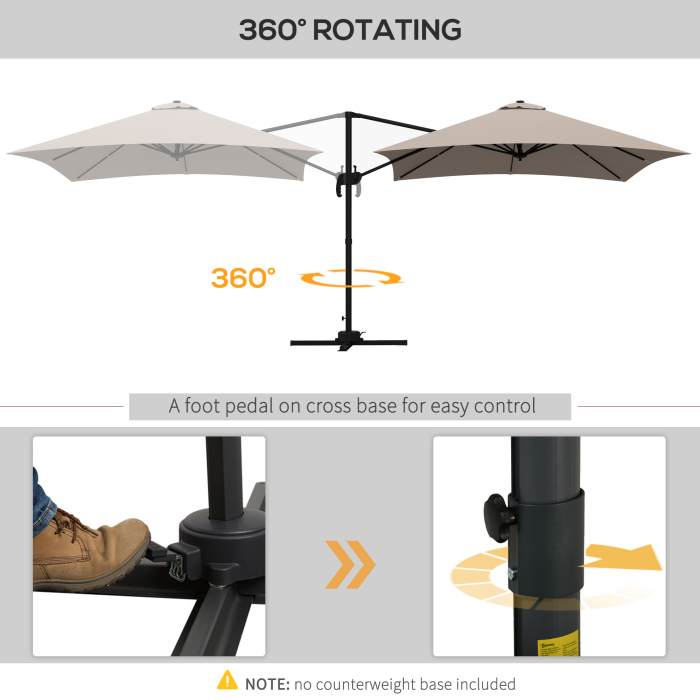  Umbrela de Soare cu 8 Lamele cu Pedala si Manivela, Umbrela de Soare din Aluminiu si Poliester, 295x295x266 cm, Kaki [5]