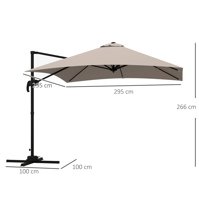  Umbrela de Soare cu 8 Lamele cu Pedala si Manivela, Umbrela de Soare din Aluminiu si Poliester, 295x295x266 cm, Kaki [3]