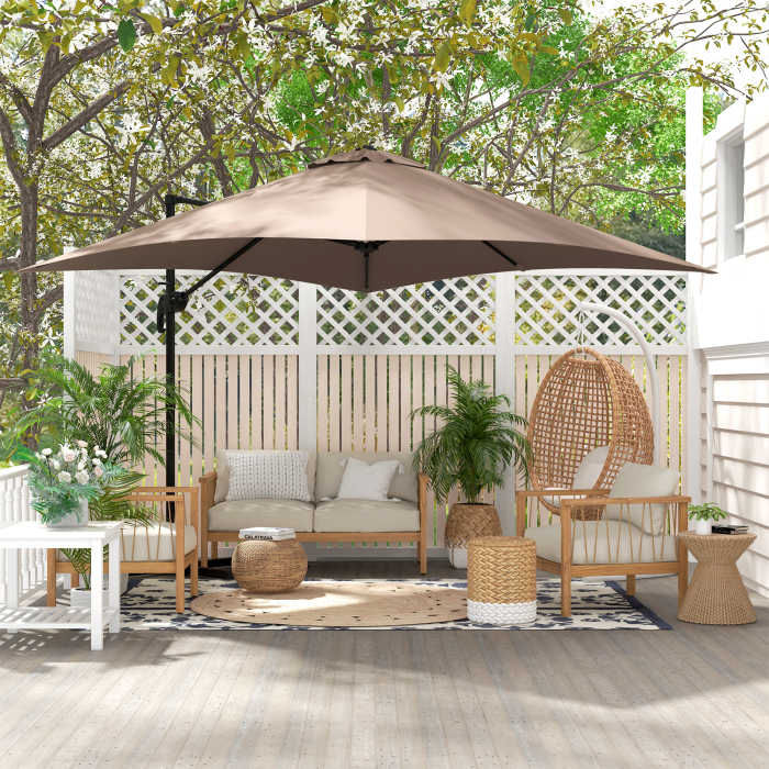  Umbrela de Soare cu 8 Lamele cu Pedala si Manivela, Umbrela de Soare din Aluminiu si Poliester, 295x295x266 cm, Kaki [2]