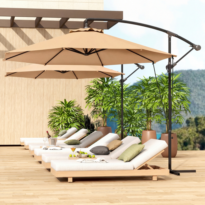  Umbrela de Soare cu Corzi Anti-Vant, Orificii de Aerisire, Baza in Cruce si Manivela, Φ290x243 cm, Gri [2]