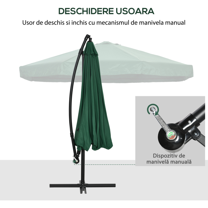  Umbrela de Soare cu Plasa de tantari, Umbrela de Soare cu Deschidere Manivela si Baza Transversala, 295x295x240 cm, Verde [7]