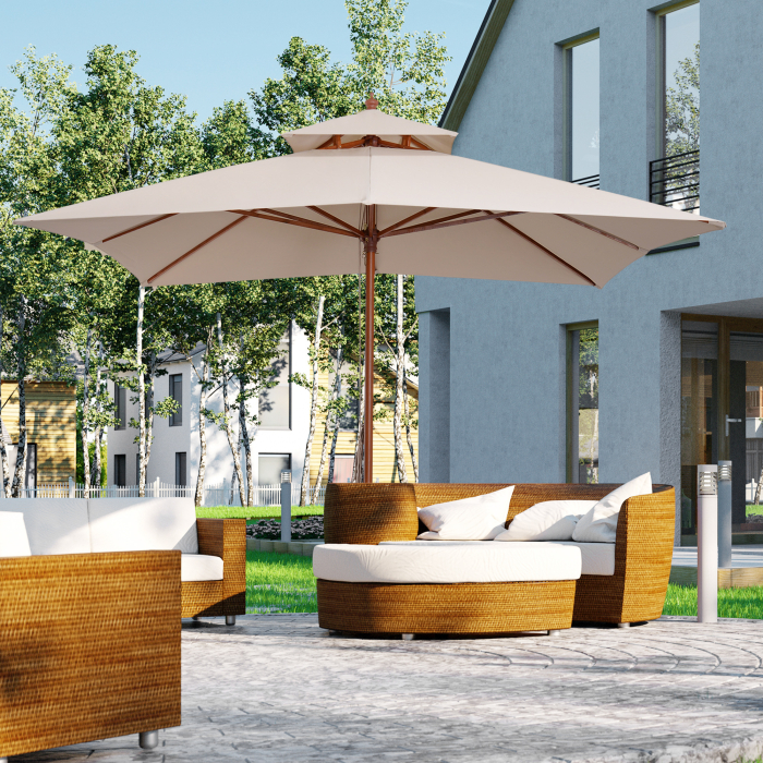  Umbrela de Soare de Gradina Acoperis Dublu , Bambu si Poliester,Crema, 3x3m [2]