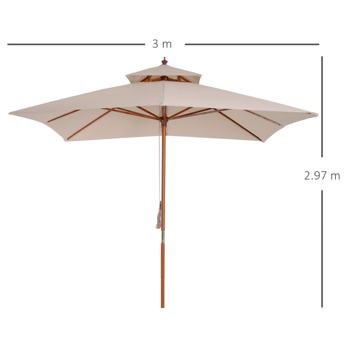  Umbrela de Soare de Gradina Acoperis Dublu , Bambu si Poliester,Crema, 3x3m [3]