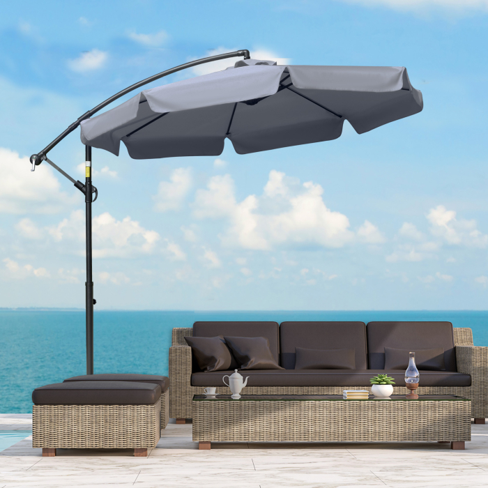  Umbrela de Soare pentru Gradina cu Brat  Parasolar din Metal, Baldachin din Poliester Reglabil si Deschidere cu Manivela, Φ265x265cm, Gri [2]