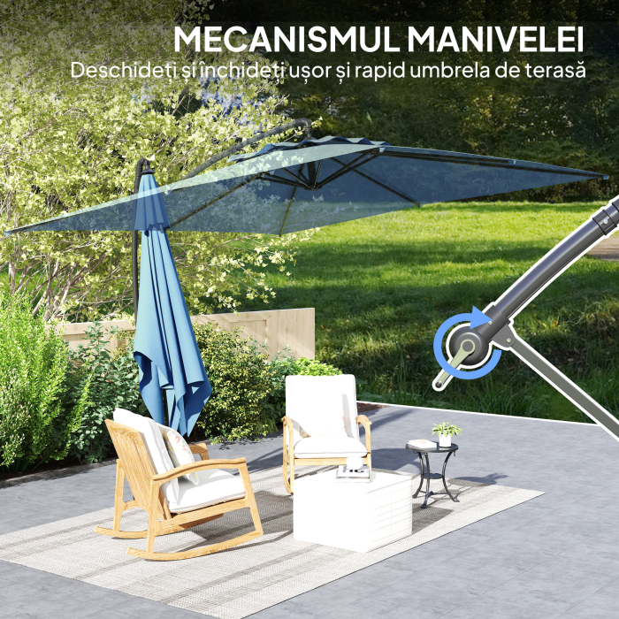  Umbrela de Soare Suspendata cu Rotire la 360°, Maner cu Manivela si inclinare, 300x325x230 cm, Kaki [8]