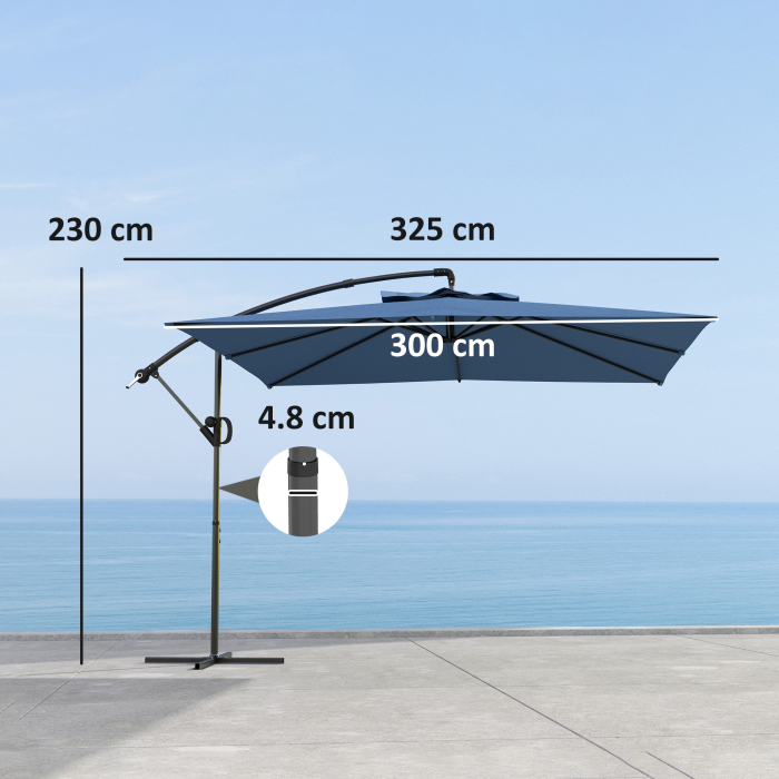  Umbrela de Soare Suspendata cu Rotire la 360°, Maner cu Manivela si inclinare, 300x325x230 cm, Kaki [3]
