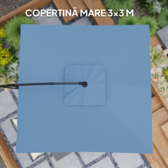  Umbrela de Soare Suspendata cu Rotire la 360°, Maner cu Manivela si inclinare, 300x325x230 cm, Kaki [5]