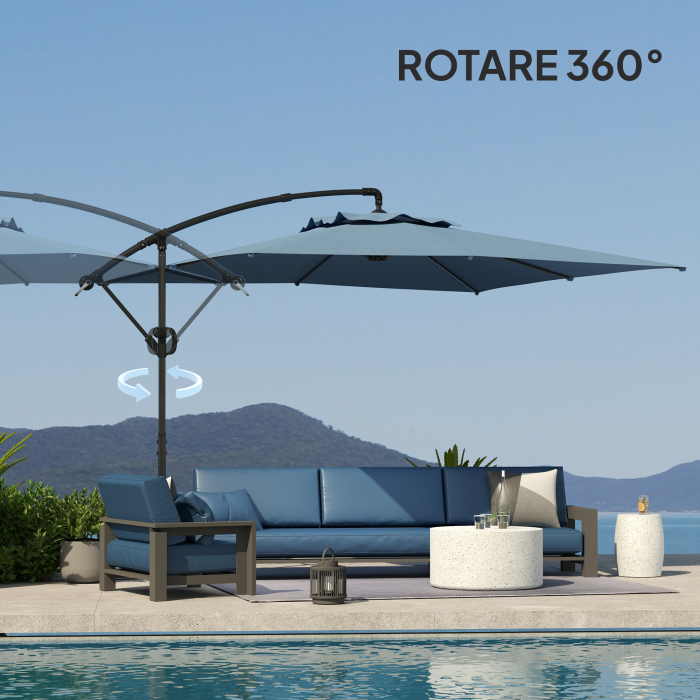  Umbrela de Soare Suspendata cu Rotire la 360°, Maner cu Manivela si inclinare, 300x325x230 cm, Kaki [7]