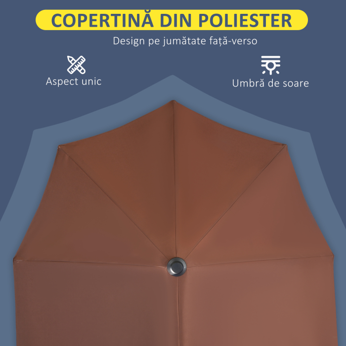  Umbrela de Terasa 200x190x240 cm cu Manivela, Stalp din Otel si Baza in Forma de Cruce Anti-UV pentru Terasa si Balcon, Gri [7]