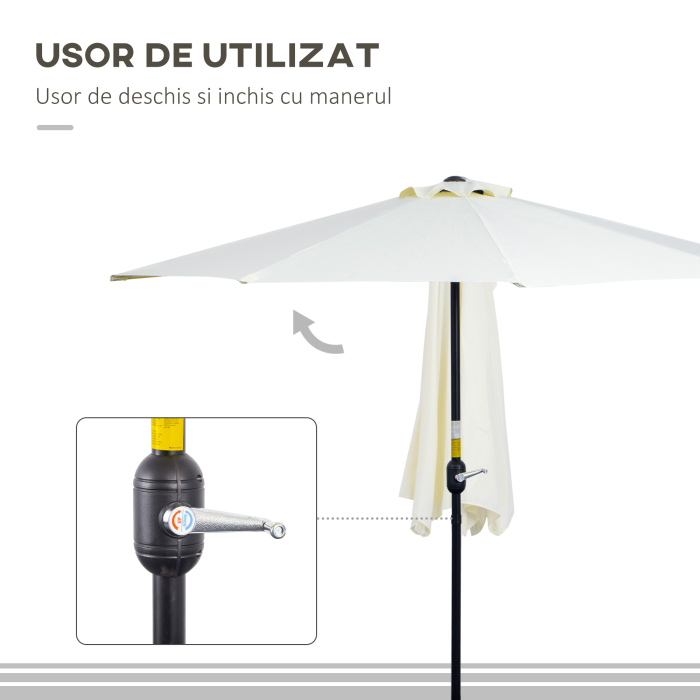  Umbrela de terasa in forma de semiluna cu deschidere manuala si stalp in 2 sectiuni, 2.6 x 1.35 m, bej [5]