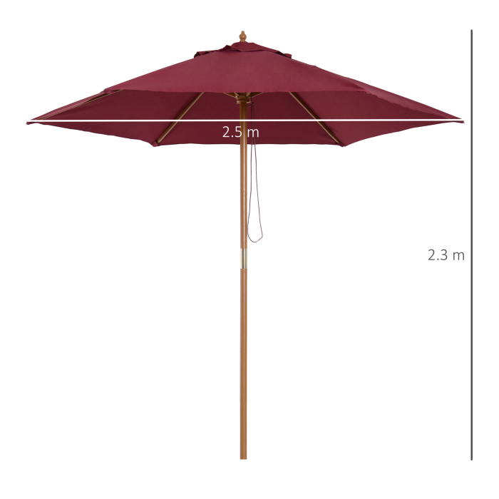  Umbrela din lemn pentru soare, bordo, Φ2.5m [3]