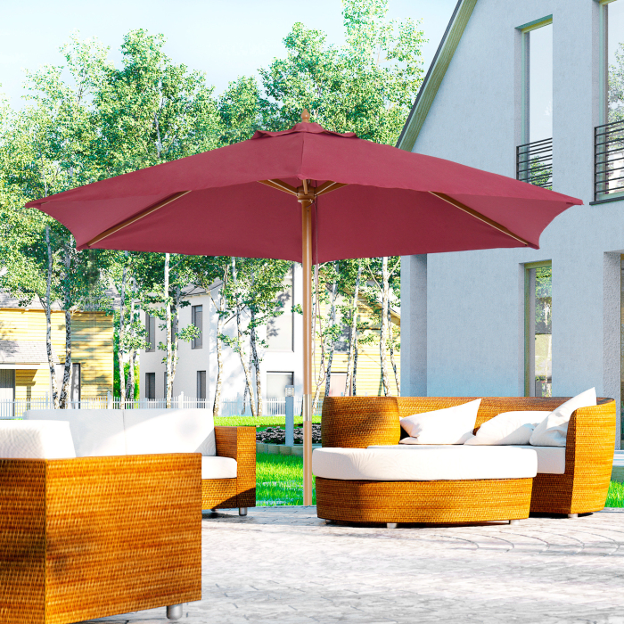  Umbrela din lemn pentru soare, bordo, Φ2.5m [2]