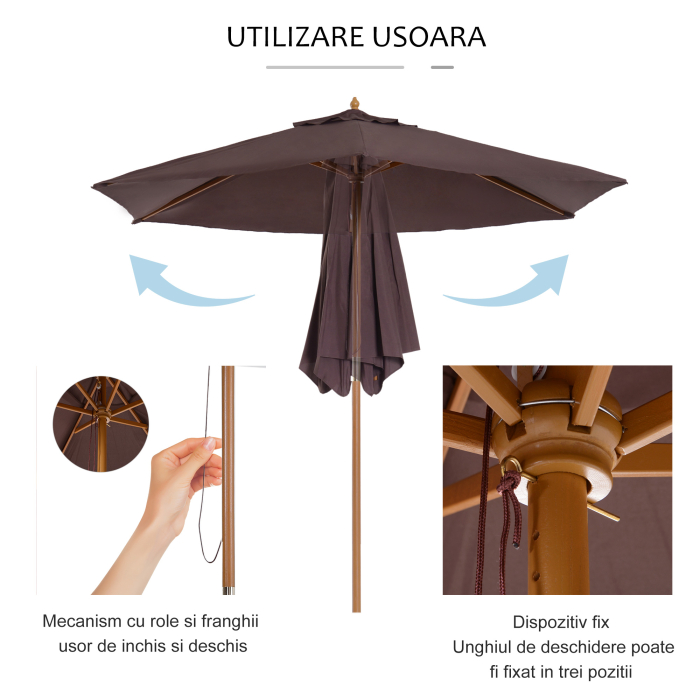  Umbrela din Lemn Umbrela Soare pentru Extern pentru Gradina Φ250 cm [5]