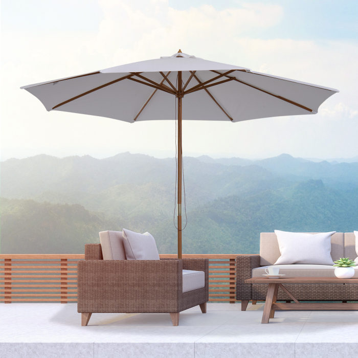  Umbrela din Lemn Umbrela Soare pentru Gradina Balcon Alb 3 m [2]