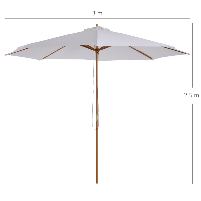  Umbrela din Lemn Umbrela Soare pentru Gradina Balcon Alb 3 m [3]