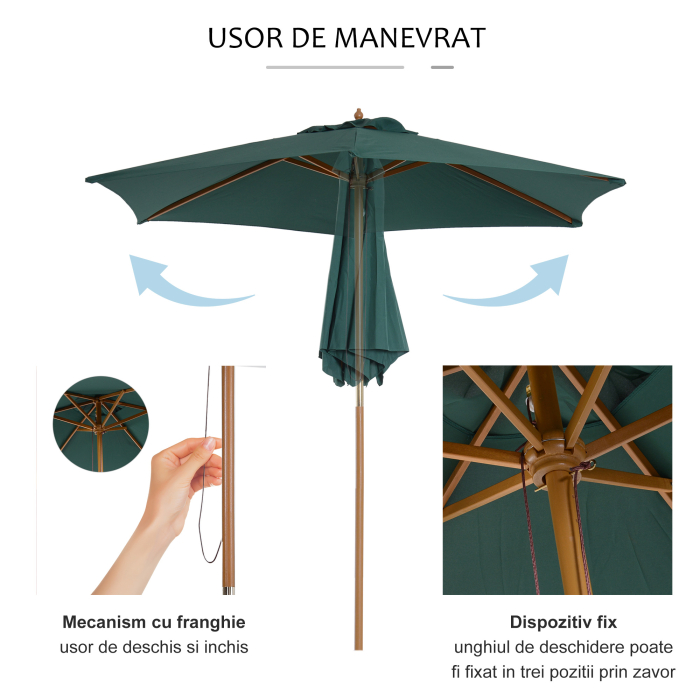  Umbrela din Lemn, verde, Ø2.5m [5]