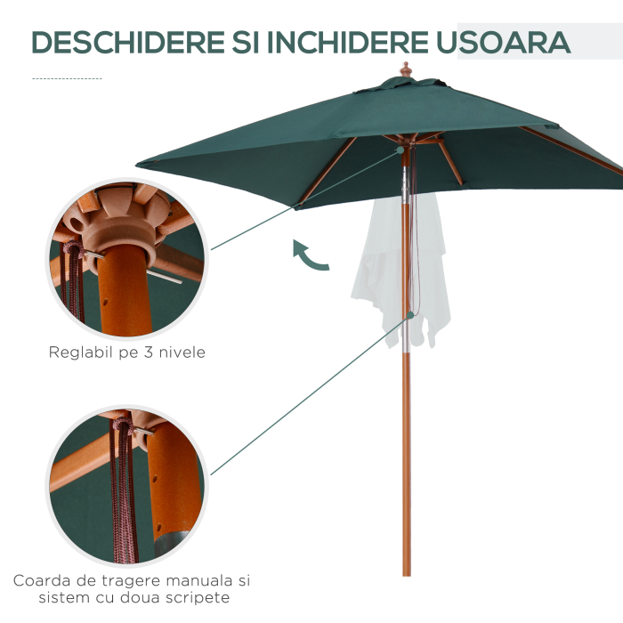  Umbrela Dreptunghiular din Bambus si Poliester Anti-UV Verde 2x1.5x2,3m [6]