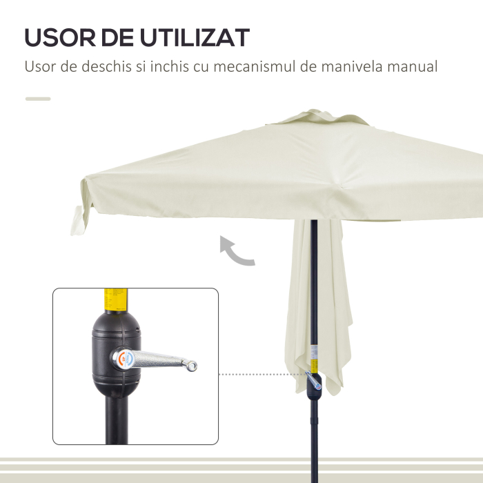  Umbrela dreptunghiular pentru gradina cu manivela, 230x130x249cm, Alb Crem [5]