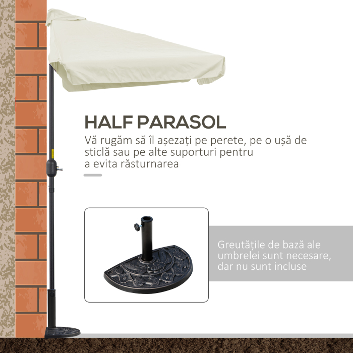  Umbrela dreptunghiular pentru gradina cu manivela, 230x130x249cm, Alb Crem [6]