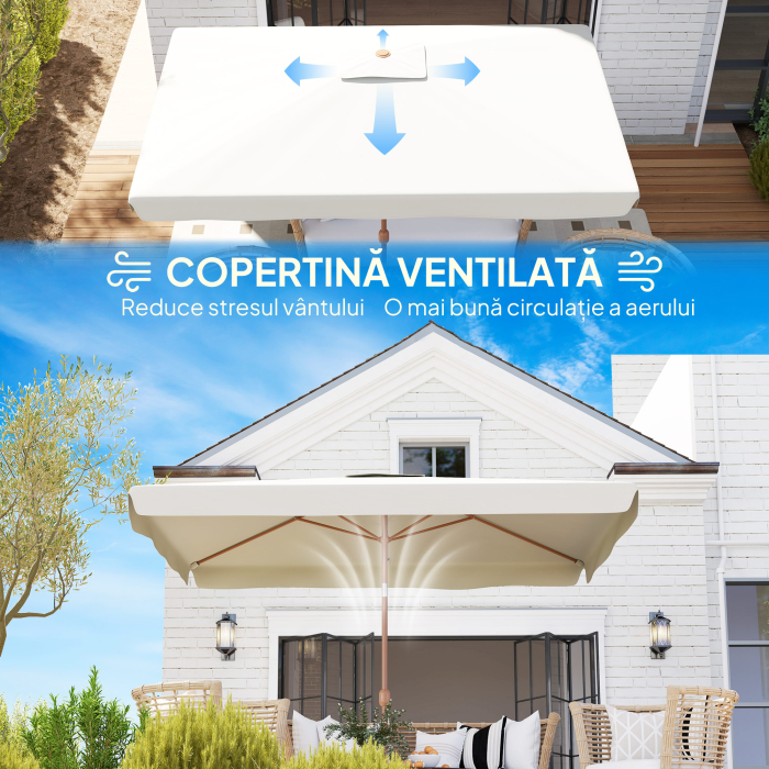  Umbrela dreptunghiulara de gradina 2x3 m cu manivela, din metal si poliester, crem [6]