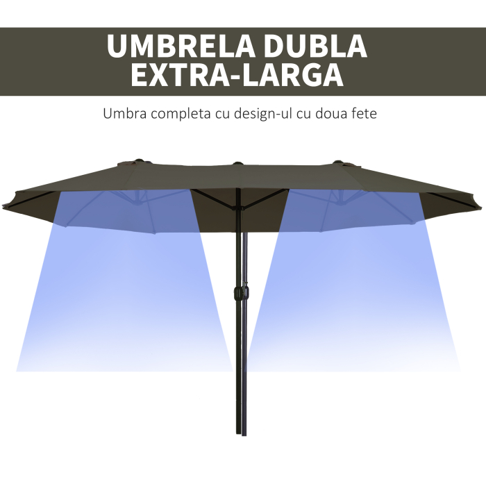  Umbrela Dubla Acoperis de Soare pentru Gradina Extern Tesatura Poliester Gri 2.7*4.6*2.4 [4]