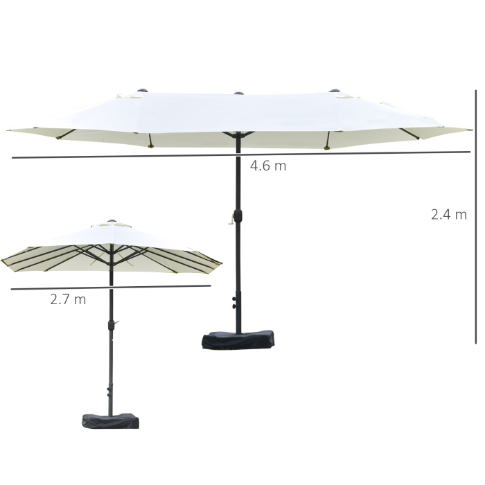  Umbrela Dubla cu 12 Spite, Baza in Cruce si Manivela, din Otel si Poliester, 455x265x238 cm, Bej [3]