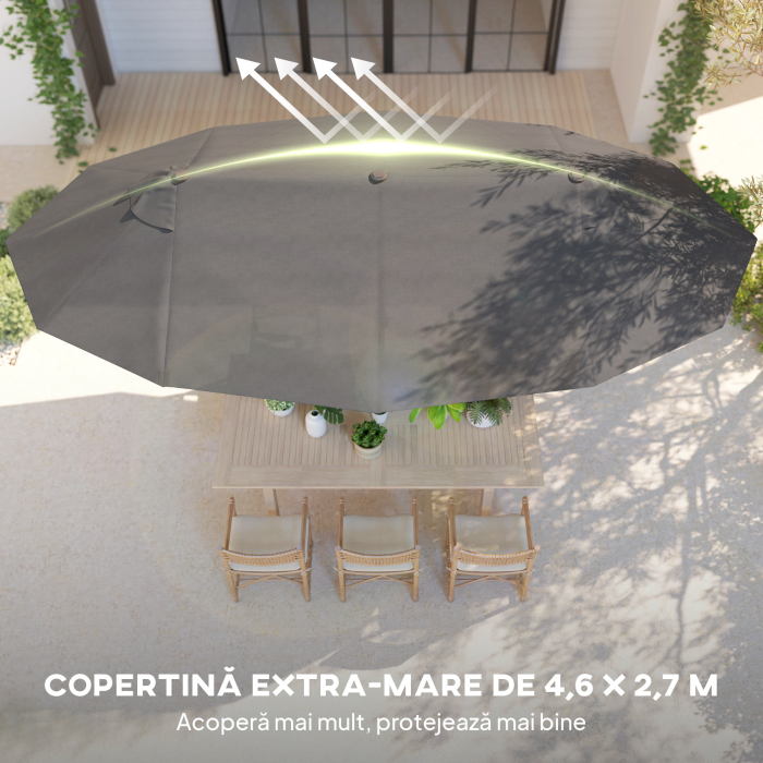  Umbrela Dubla cu 12 Spite, Baza in Cruce si Manivela, din Otel si Poliester, 455x265x238 cm, Gri [4]