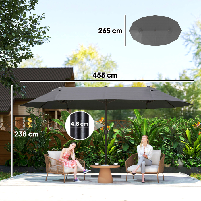  Umbrela Dubla cu 12 Spite, Baza in Cruce si Manivela, din Otel si Poliester, 455x265x238 cm, Gri [3]