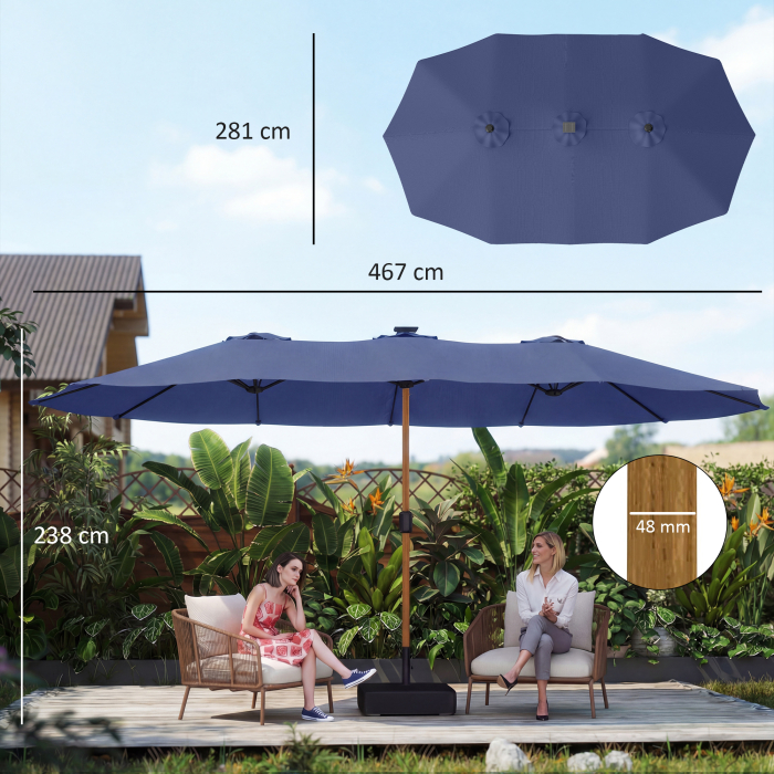  Umbrela Dubla cu 12 Spite, Manivela, Baza incrucisata si Saci de Nisip, 4,7x2,8 m, Albastru inchis [3]