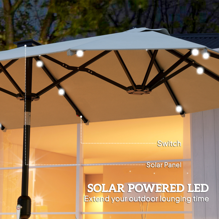  Umbrela Dubla cu Lumini LED si Manivela, din Poliester si Otel, 2.92x1.5x2.2 m, Bej [4]