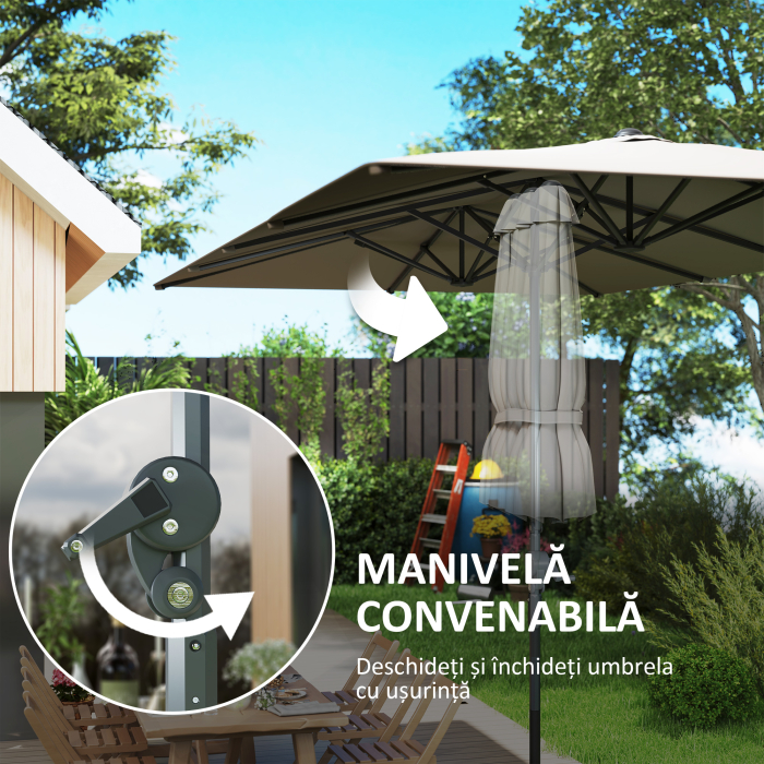  Umbrela Dubla de Gradina 4.5x2.6 m, Deschidere cu Manivela si 12 Spite, Gri [7]